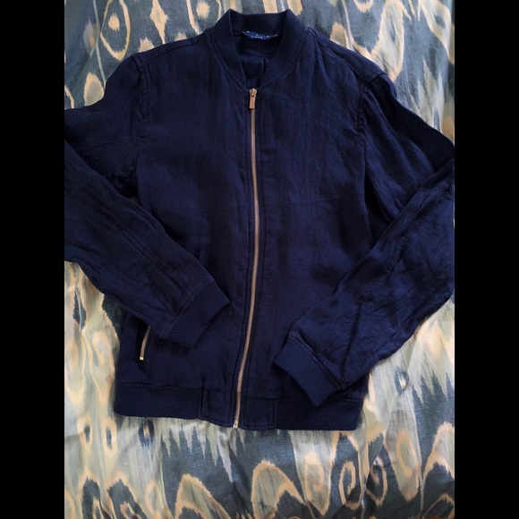 Zara Other - Zara Men’s Navy Linen Bomber Jacket